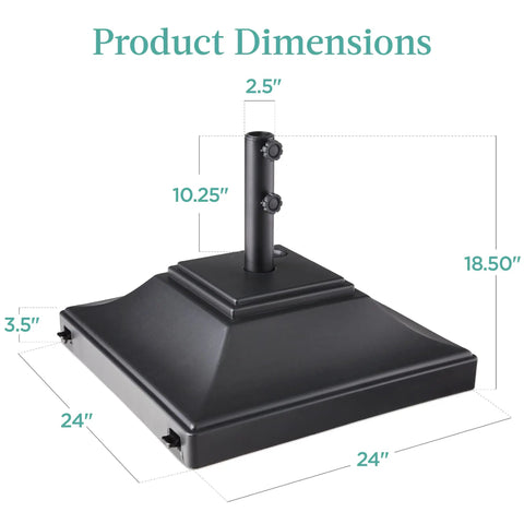 Fillable Mobile Umbrella Base With Four Wheels And Locks Beefy Heavy Duty Square Stand For Patio And Deck 120lb Capacity Sand
