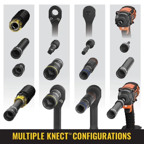 Multiple configurations of 11-In-1 Ratcheting Screwdriver And Nut Driver Kit With Impact Rating, showing bits and drivers.