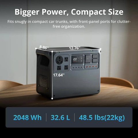Power 2000 Portable Power Station With 2048Wh LFP Battery And 3000W Peak Output, Off Grid Solar Generator with port measurements