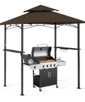 Patio Grill Gazebo Canopy With Double Tier Roof For Outdoor BBQ And Backyard Use Sturdy Powder Coated Steel Frame Weather Resistant Shelter For Garden Rust Resistant Durable Brown