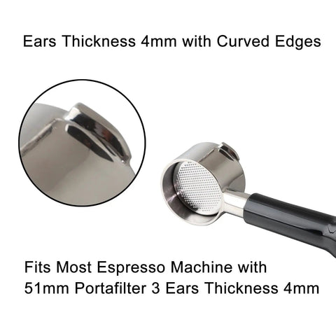 51mm Bottomless Portafilter For Home Espresso Machines With 3 Ear Prongs, 4mm Thickness, Stainless Steel Filter Basket