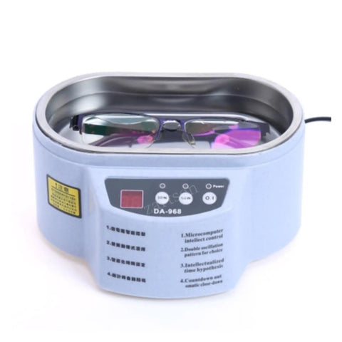 Dope Portable Digital Ultrasonic Cleaner 50W Dual Frequency Tub with glasses inside for efficient cleaning of eyewear.