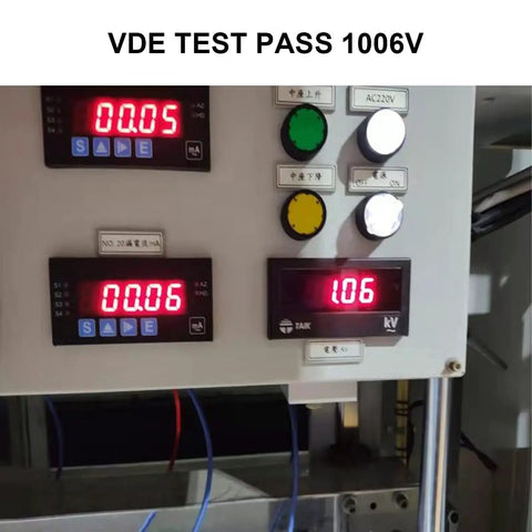Heavy Duty Pro Grade 11 Piece VDE Insulated Screwdriver Set 1000V test passed display at 1006V reading.