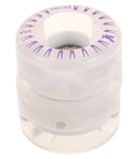 Light Up Roller Skate Wheels With Bearings Two Pack Flashing Quad Wheels For Outdoor And Indoor Skating Replacement Parts For All Ages Luminous Roller Skate Wheel Set For Fun Visibility And Smooth Rolling, showing two clear 58x32mm wheels stacked with purple markings.