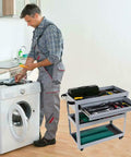 Heavy Duty Rolling Tool Cart With Drawer And Lockable Wheels, 3 Tier Mobile Garage Organizer beside a washing machine