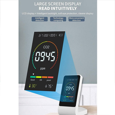 Real Time NDIR CO2 Detector For Your Home Office Infrared Carbon Dioxide Monitor With Temperature And Humidity Readouts Clock Display