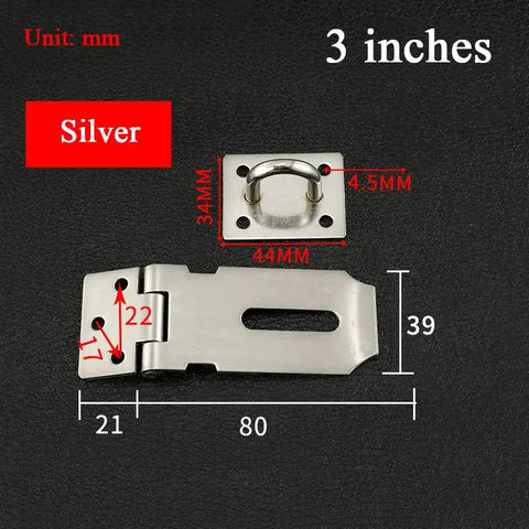 Top Notch Stainless Steel Sliding Gate Bolt Door Lock Latch With Brushed Finish Heavy Duty Rust Resistant Hardware, 3 inches, silver color, measuring details.