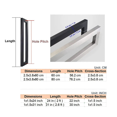 Heavy Duty Stainless Steel Pair Double Sided Square Door Pull Handle For Wood Or Glass Entry And Shower Doors With Top Shelf Finish And Hardcore Build Quality That Is Simply Dang Amazing
