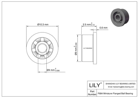 Pro Grade F684 ZZ Flange Ball Bearing 4x9x4mm Set of 10 Miniature Flanged Bearings Double Shield Chrome Steel for 3D Printer Extruders Voron Models and Micro Robotics technical drawing with dimensions
