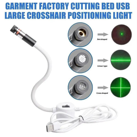 Plug And Play USB Laser Alignment Light With Slick Magnetic Mount For Sewing And Craft Cutting showcasing various crosshair types.