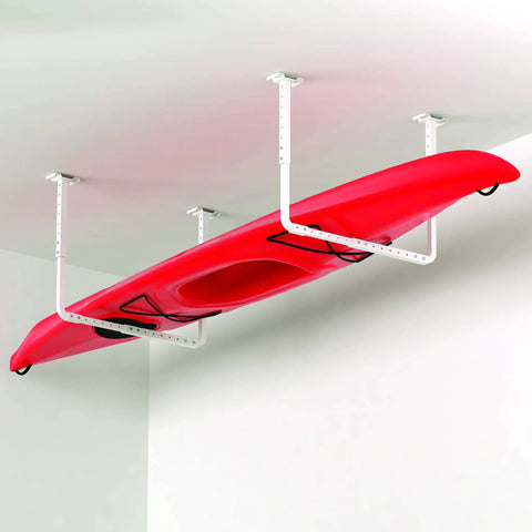 Adjustable Garage Ceiling Storage Rack Kit 33x34 Inches Overhead Shelf Bracket White Frees Floor Space For Bins Luggage And Bulky Gear