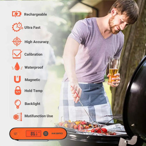 Man using Instant Read Meat Thermometer With 3 To 5 Second Quick Read Digital Waterproof Rechargeable Thermometer With Backlight