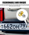 4 Piece Slick Gold Motorcycle License Plate Bolts showing gold screw fastener on license plate, M6 aluminum construction.
