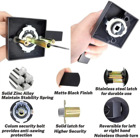 3 Pack Matte Black Interior Door Handles With Privacy Lock showing zinc alloy and stainless steel latch components.