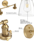 Dope Retro Industrial 2 Light Wall Sconce For Bathroom Vanity And Living Room with Clear Glass Shades and Metal Finish Details