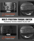 Close-up of the multi-position torque switch on the Hardcore 1 Inch Drive Air Impact Wrench for forward and reverse settings.
