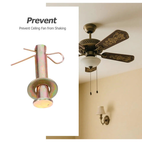 Heavy Duty Metal Shear Pins With Locking Mechanism For Ceiling Fan Pulley and Receiver Trailer Hitches, shown with ceiling fan.