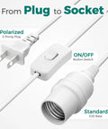 Trusted Plug And Play Pendant Cord For Hanging Paper Lanterns And Instant Room Glow Ups Featuring A Clean White Sleeve And Simple Toggle Switch for on/off.