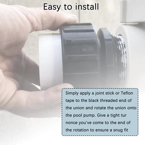 Hand installing 4 Pack 2 Inch Hi Temp Unions For Pool Pumps 2 MIP To 2 PVC Union Fittings Compatible With Whisperflo And Intelliflo Pumps