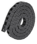 7x7mm Internal Size Black Plastic Drag Chain Cable Carrier 1M Length For CNC Machines, Rugged Nylon Build With R15 Bend Radius, coiled view