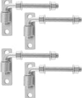 Four Pk Five Eighth Inch Heavy Duty J Bolt Gate Hinge Kit With Reinforced Mounting Plate showing silver steel hinges and bolts.