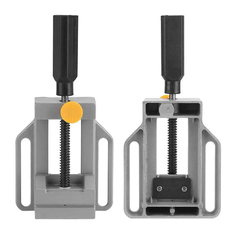 Mini Vise Clamp For Drill Press And Bench Projects With Quick Release Jaws Aluminum Alloy 3 Inch Capacity Multi Function Bench Vice Built Tough With Gold Plated Screws, front and back view