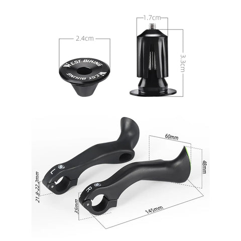Dope Nylon MTB Inner Bar Ends For Mountain Bikes With Cap Pack And Wrench, ergonomic handlebar ends, black, dimensions shown