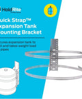 Universal Expansion Tank Water Heater Wall Mount Bracket in stainless steel, includes straps and screws, shown assembled.