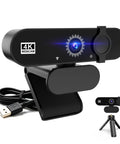 Crisp 1080P USB Webcam With Built In Mic For Smooth Video Calls And Live Stream, features a sleek black design and adjustable stand.