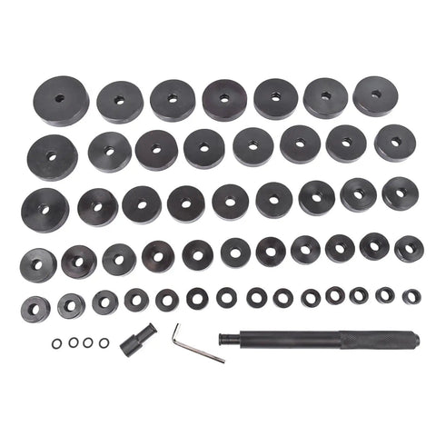 52 In 1 Custom Bushing Driver Kit For Bearing And Seal Installation And Removal Transmission Wheel Axle Race Installer Bearing Press And Puller Set DIY Auto Repair Essential With Adjustable Multi Function Tool Kit showing interchangeable discs and tools.