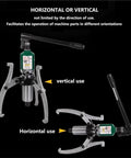 Pro Grade Hydraulic Gear Puller With Secure 2 Or 3 Jaw Claw For Fast Bearing Swapping and Engine Repairs built from hardened steel shown in vertical and horizontal use.