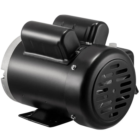 1.5HP Single Phase Electric Motor 1750 RPM 56C Frame With Five Eighths Inch Shaft 115 230V SHDC Four Pole Replacement For VEVOR OEM Black Built Tough For Air Compressors And Machinery Plug And Play Ready black TEFC motor side view