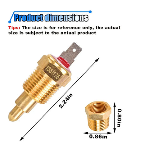 Heavy Duty Electric Cooling Fan Thermostat Switch With 3 8 Inch Pipe Thread And 175 To 185 Degree Activation, dimensions shown.