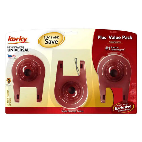Universal 2-Inch Toilet Tank Flapper Set, 3 Pack, Easy Install No-Fuss Replacement, Long-Lasting Rubber Seal Made in USA Red