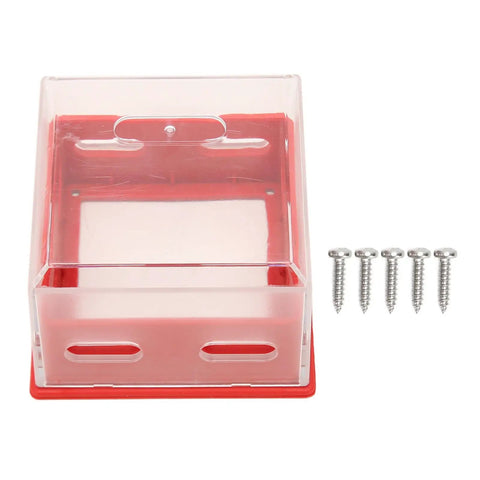 Emergency Stop Button Lockout Cover For Industrial Shop Floor Safety Push Button Switch Protector With Transparent Box Style Design Easy To Install And Disassemble For Quick Lockout And Universal Switch Protection, with installation screws.