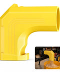Table Saw Dust Collector Adapter For DWE7485 2.5 Inch Port Snap On Design with dual hooks, shown funneling sawdust into a bucket.