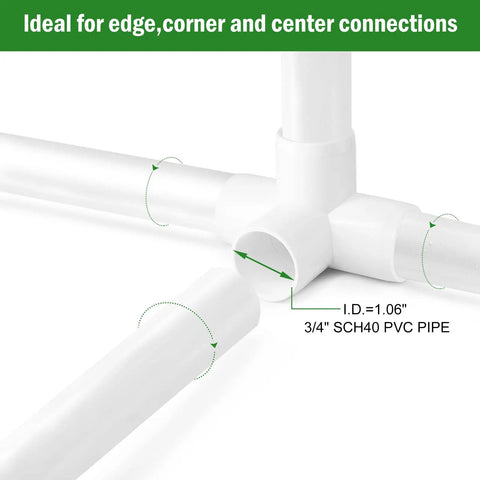 4 Way PVC Pipe Fittings 3/4 Inch White SCH40 Furniture Grade Connectors Elbow Corner Side Outlet Tee For DIY Cubes