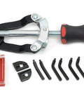 Beefy Heavy-Duty Interchangeable Tip Convertible Snap Ring Pliers 9-1/2 Inch Long for Internal Snap Rings From 2-7/16 To 3-1/2 Inch Diameter, Rugged Tool for Installing and Removing Heavy-Duty Rings. Visible parts include handle, screws, and multiple tips for versatility.