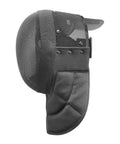 Side view of a fencing mask headgear with full face shield ventilated and lightweight beefed up adjustable strap padded forehead and chin