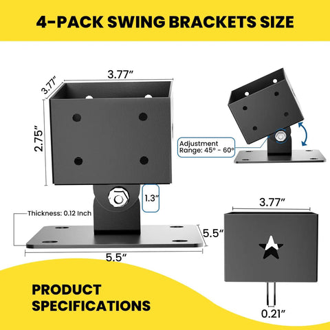 4 Pack Adjustable Swing Brackets For 4x4 Wood Posts Heavy Duty Stainless Steel Swing Set Kit Protects Wood Legs And Increases Stability Beefed Up For Outdoor Patio Garden Black