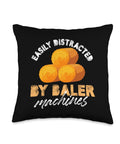 Easily Distracted By Baler Machines Hay Bale Farm Throw Pillow For Farmers And Ranchers Soft Livestock Themed Home Decor Cushion Perfect For The Harvest Season featuring colorful hay bales.