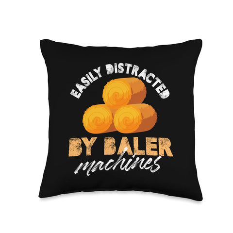 Easily Distracted By Baler Machines Hay Bale Farm Throw Pillow For Farmers And Ranchers Soft Livestock Themed Home Decor Cushion Perfect For The Harvest Season featuring colorful hay bales.