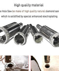 Front view: five-piece diamond drill bit set for glass with diamond-coated ends; sizes 1/8 to 11/16 in.