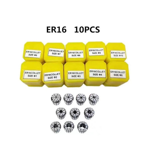 Top Tier Spring Collet Set For CNC Lathe And Milling Machine Includes ER16 Sizes 01-10 for precision machining and durability.