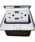 Pop Up Floor Outlet With USB Chargers Waterproof Receptacle Box For Kitchen Countertop Stainless Steel Silver Cover Hidden Power Grommet