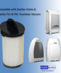 Top Shelf Replacement Filters Compatible With EyeVac Home And Pet Touchless Vacuum Four Hepa Pre Motor Filters shown beside units.