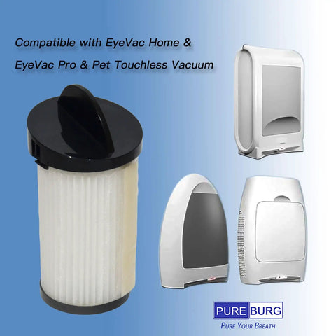 Top Shelf Replacement Filters Compatible With EyeVac Home And Pet Touchless Vacuum Four Hepa Pre Motor Filters shown beside units.
