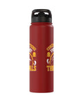 Red insulated stainless steel water bottle for sailplane pilots and glider enthusiasts, keeps beverages cold on long flight days.