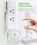 Adjusting extendable screw on Two Pack 6 Outlet Wall Adapter With Rotating Plug Four USB Ports Three Side Design 1700 Joules Surge Protector.