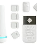 8 Piece Wireless Home Security System With Optional Around The Clock Monitoring No Contract Works With Alexa And Google Assistant Easy Setup No Wiring Or Drilling Required White, including keypad and sensors.